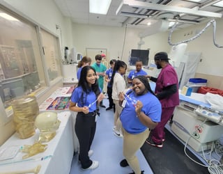 volunteers in hospital lab
